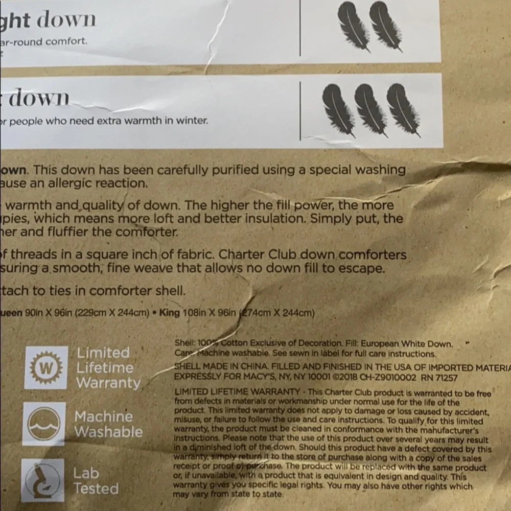 Charter Club  light Weight down comforter